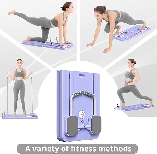 Portable Pilates board with adjustable resistance bands